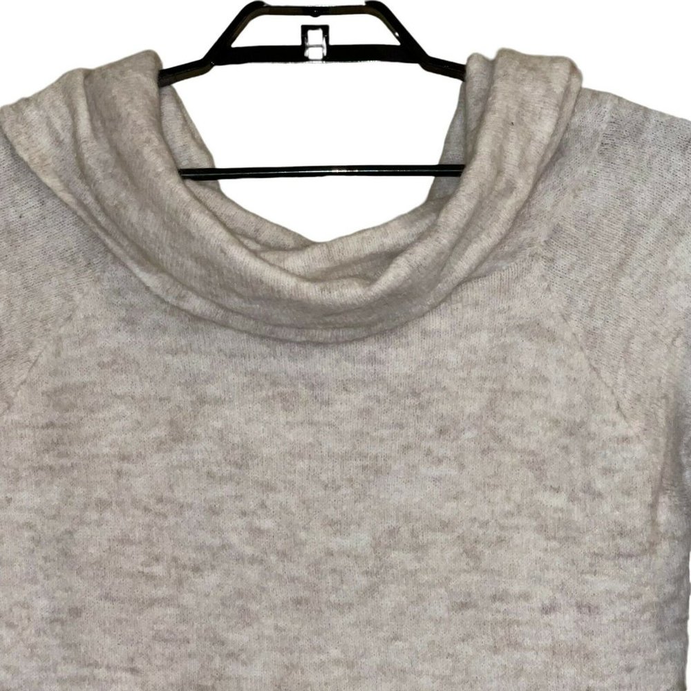 Divided Women Sweater Small Off Shoulder Cowl Neck Wool Alpaca Ivory Tan Heather - Picture 3 of 10